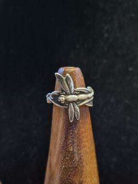 Silver Tone Dragonfly Wrap Ring - Silver